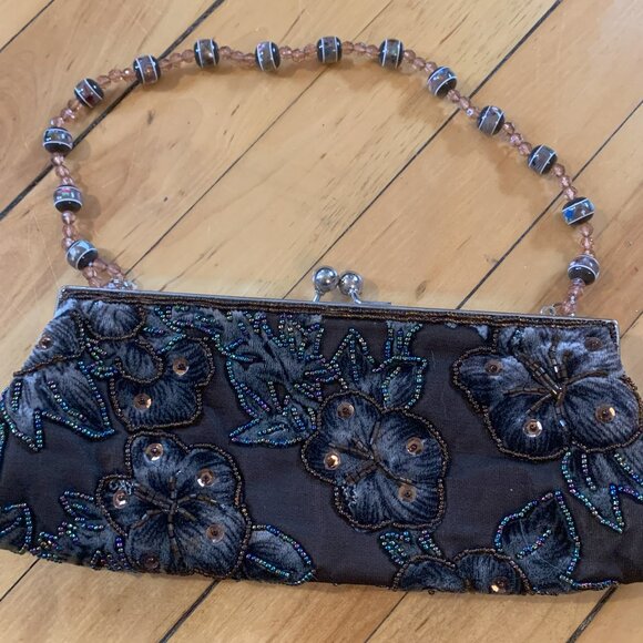 Vintage Brown Beaded Prom Purse - Picture 1 of 7